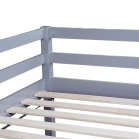 Rubber Wood Twin Low Loft Bed With Slide, Ladder and Safety Guardrails