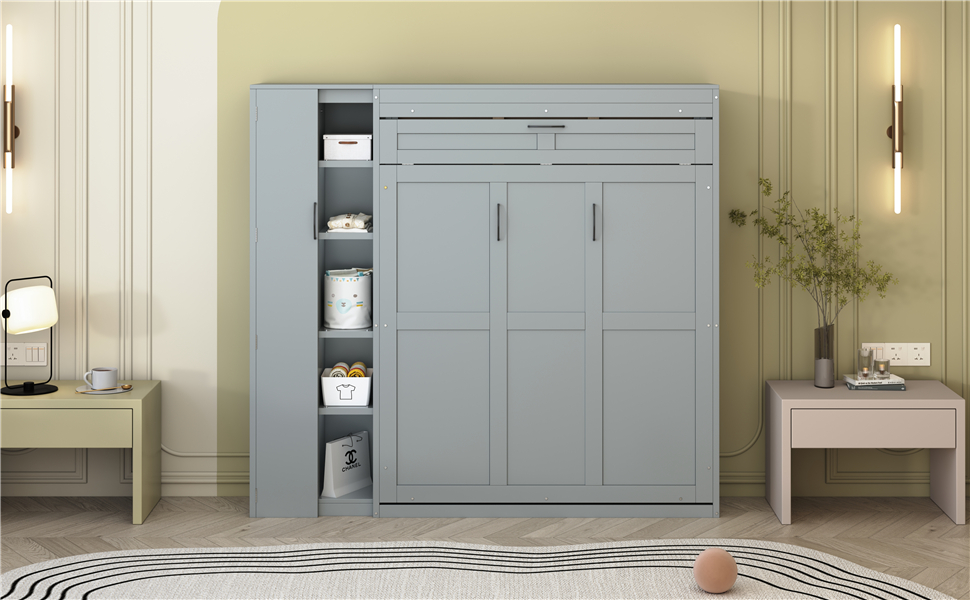 Full Size Murphy Bed with Shelves, Drawers and LED Lights 25 Full Size Murphy Bed with Shelves, Drawers and LED Lights