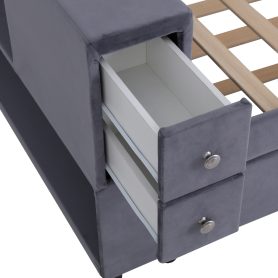 Twin Upholstered Bed with Storage and Twin Trundle, USB Charging Ports, French Velvet