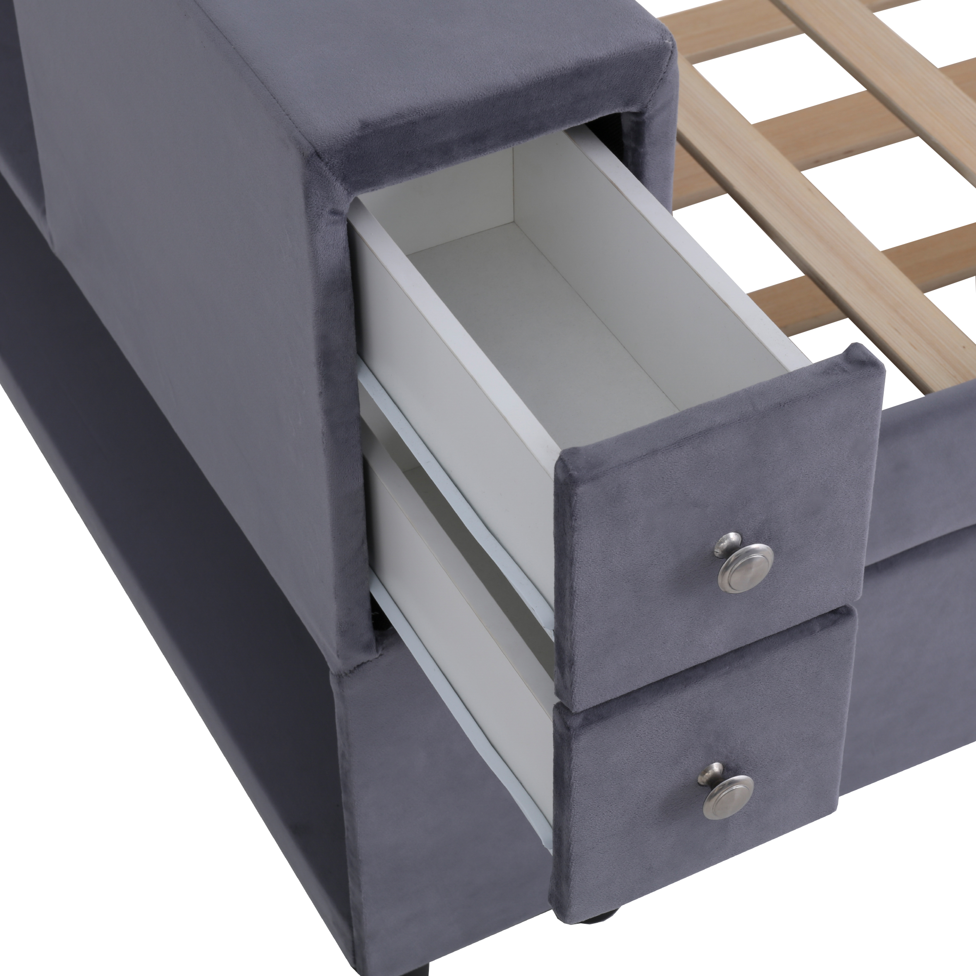 Twin Upholstered Bed with Storage and Twin Trundle, USB Charging Ports, French Velvet