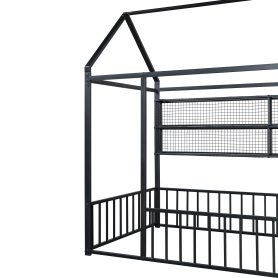Twin Size Metal Bed House Bed Frame with Fence and Shelves 27 Twin Size Metal Bed House Bed Frame with Fence and Shelves