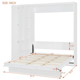 Queen Size Murphy Bed with Shelves, Drawers and LED Lights