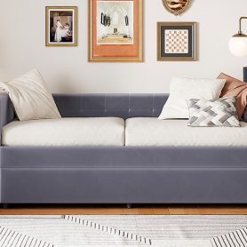 Twin Upholstered Bed with Storage and Twin Trundle, USB Charging Ports, French Velvet