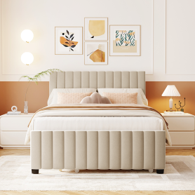 Full Size Velvet Upholstered Platform Bed with Twin Size Trundle