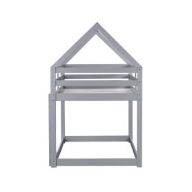 House-Shaped Twin over Twin Rubber Wood Floor Bunk Bed with ladder and Guardrails