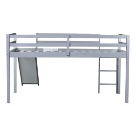 Rubber Wood Twin Low Loft Bed With Slide, Ladder and Safety Guardrails