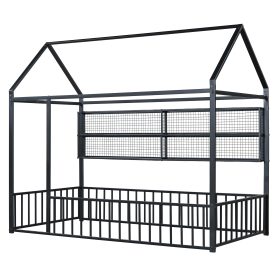Twin Size Metal Bed House Bed Frame with Fence and Shelves 26 Twin Size Metal Bed House Bed Frame with Fence and Shelves