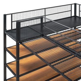Twin Over Full Metal Bunk Bed with 5-Tier Shelves