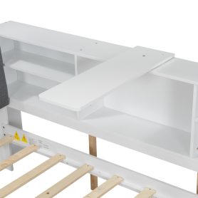 Wood Full Size Platform Bed with Trundle, Shelves and Storage Headboard