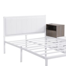 Full Size Metal Platform Bed With Two-tier Storage Shelves and Storage Cabinet