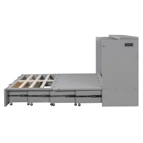 Queen Size Murphy Bed with drawer and a set of Sockets & USB Ports, Pulley Structure Design