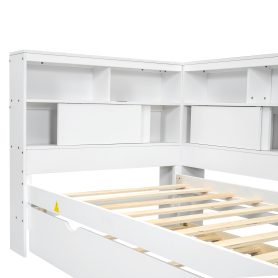 Twin Size Wood Daybed with Storage Shelves, USB and Trundle