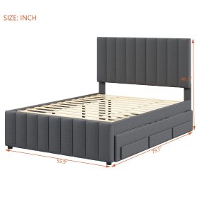 Full Size Upholstered Platform Bed With Twin Size Trundle And 3 Drawers