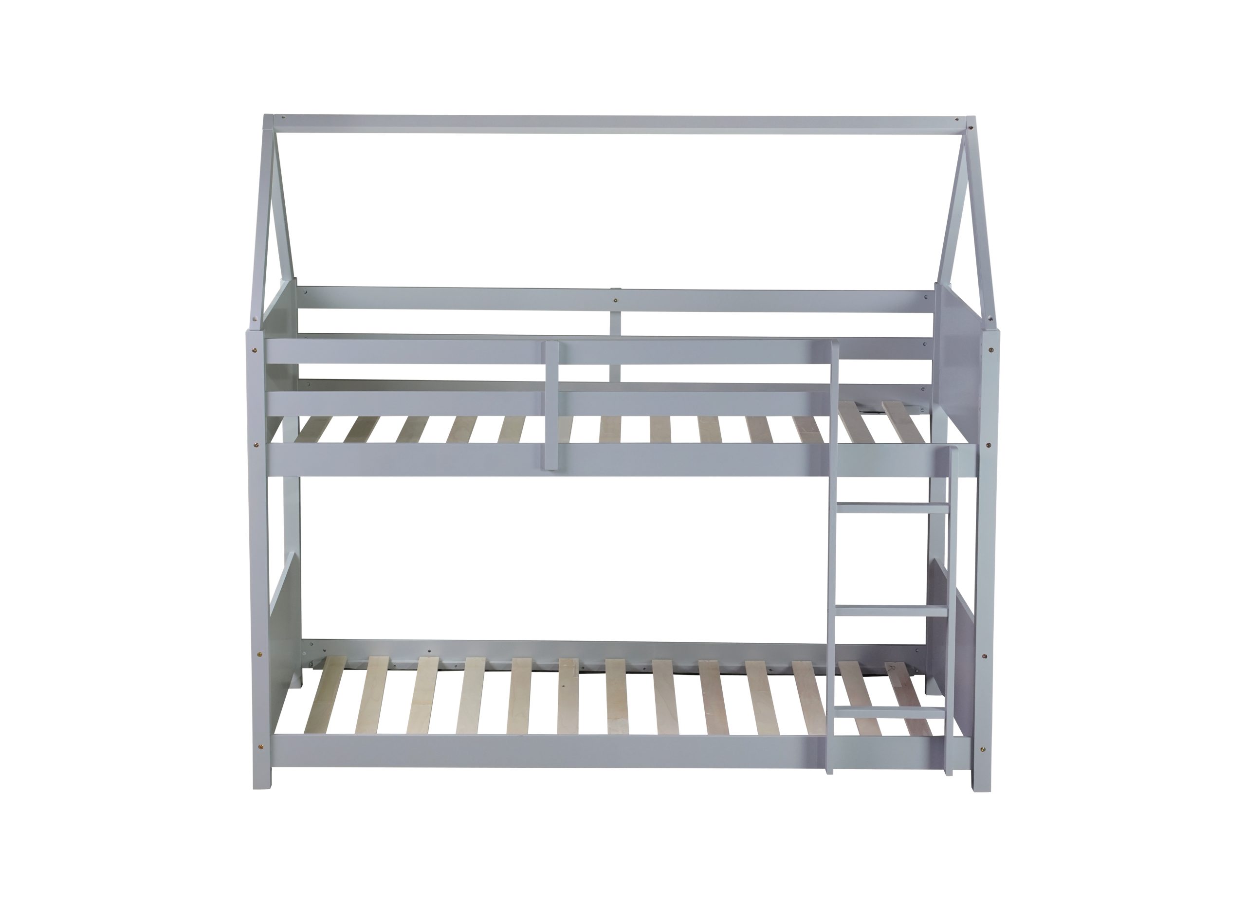 Twin Over Twin House Floor Bunk Bed with Headboards, Footboards and Guardrails 12 Rubber Wood Twin Over Twin House Floor Bunk Bed With Headboards, Footboards, Guardrails And Ladder