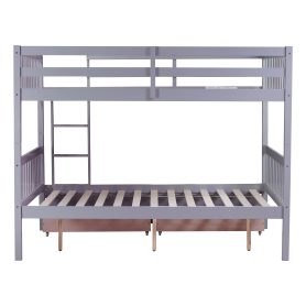 Full Over Full Rubber Wood Bunk Bed With 2 Drawers, Ladder And Safety Guardrails