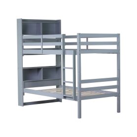 Twin Over Twin Bunk Bed With Shelves Headboard, Safety Guardrails And Ladder