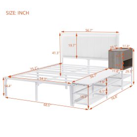 Full Size Metal Platform Bed With Two-tier Storage Shelves and Storage Cabinet