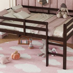 Full Rubber Wood Loft Bed with Ladder