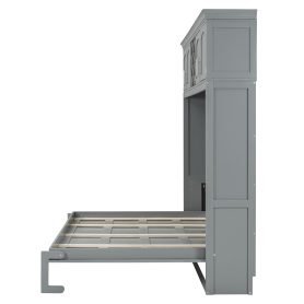 Queen Size Murphy Bed Wall Bed with Top Cabinets & Wine Rack