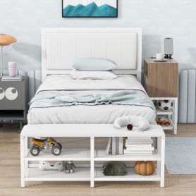 Twin Size Metal Platform Bed With Two-tier Storage Shelves and Storage Cabinet 15 Twin Size Metal Platform Bed With Two-tier Storage Shelves and Storage Cabinet