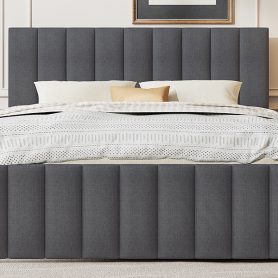 Full Size Upholstered Platform Bed With Twin Size Trundle And 3 Drawers