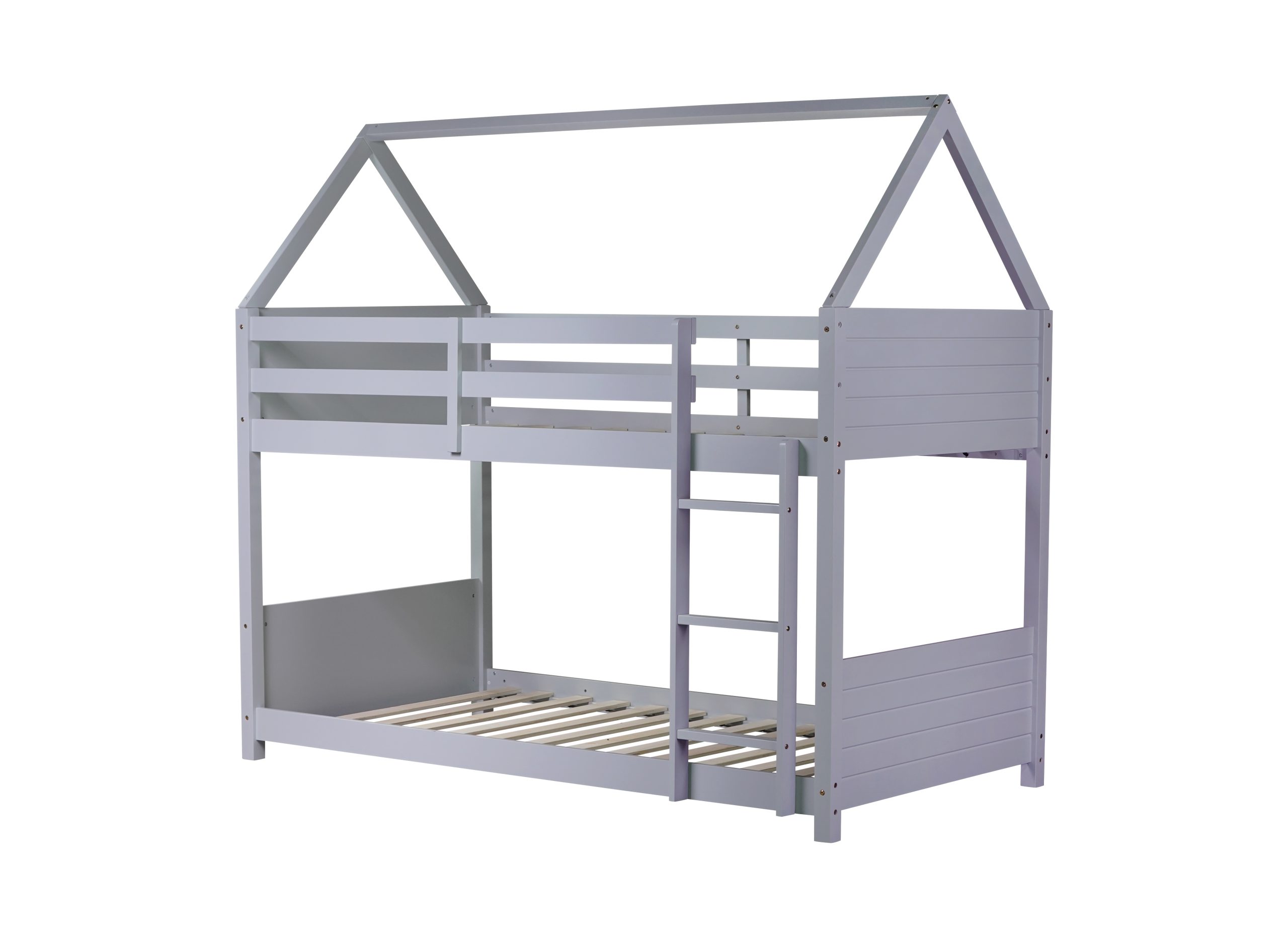 Twin Over Twin House Floor Bunk Bed with Headboards, Footboards and Guardrails 7 Rubber Wood Twin Over Twin House Floor Bunk Bed With Headboards, Footboards, Guardrails And Ladder