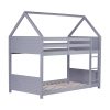 Twin Over Twin House Floor Bunk Bed with Headboards, Footboards and Guardrails 2 Rubber Wood Twin Over Twin House Floor Bunk Bed With Headboards, Footboards, Guardrails And Ladder