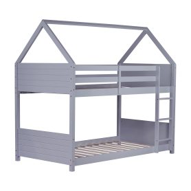 Rubber Wood Twin Over Twin House Floor Bunk Bed With Headboards, Footboards, Guardrails And Ladder 29 Rubber Wood Twin Over Twin House Floor Bunk Bed With Headboards, Footboards, Guardrails And Ladder
