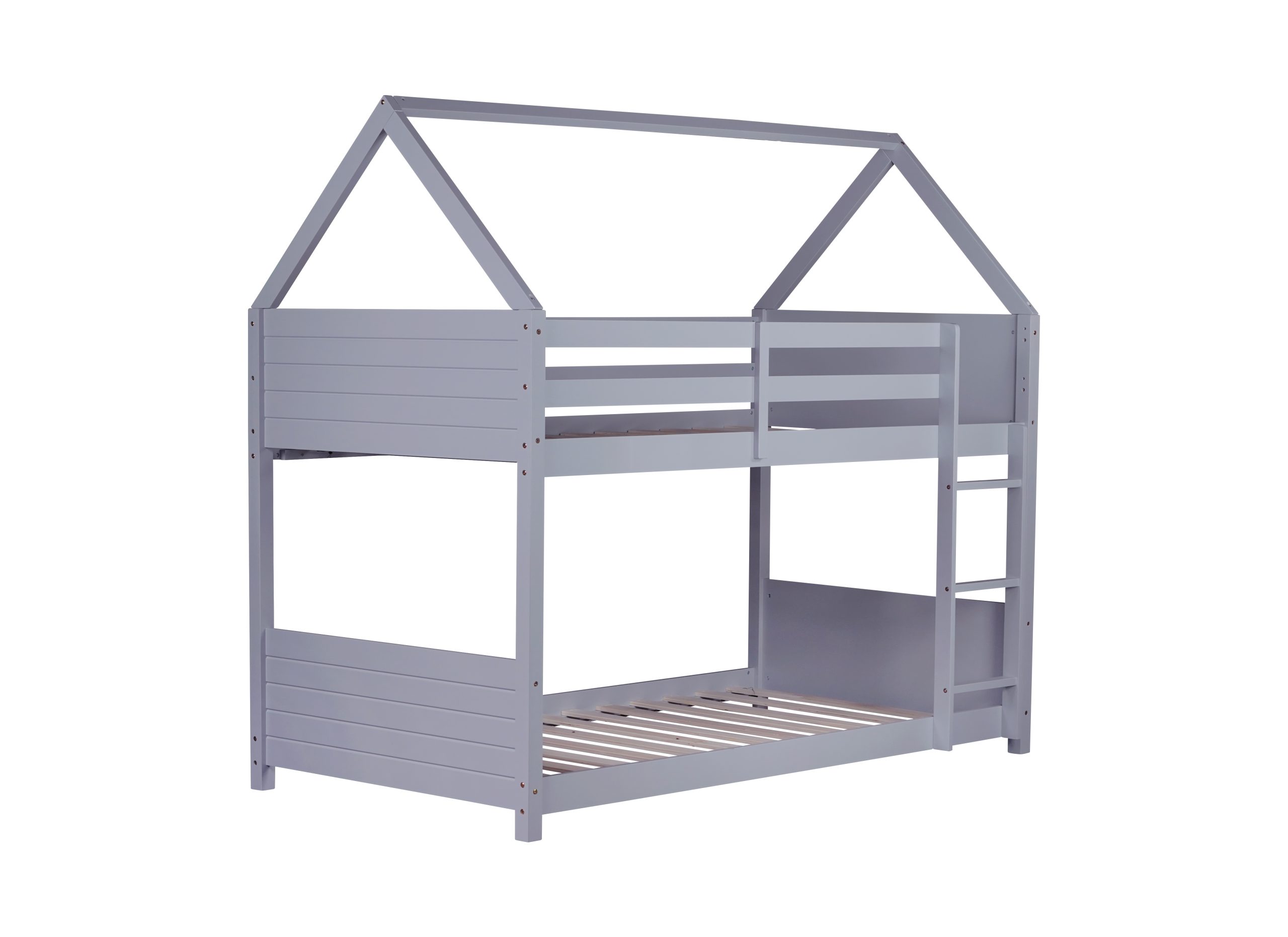 Twin Over Twin House Floor Bunk Bed with Headboards, Footboards and Guardrails 3 Rubber Wood Twin Over Twin House Floor Bunk Bed With Headboards, Footboards, Guardrails And Ladder