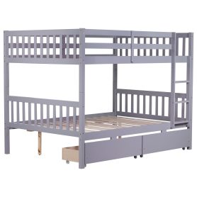 Full Over Full Rubber Wood Bunk Bed With 2 Drawers, Ladder And Safety Guardrails
