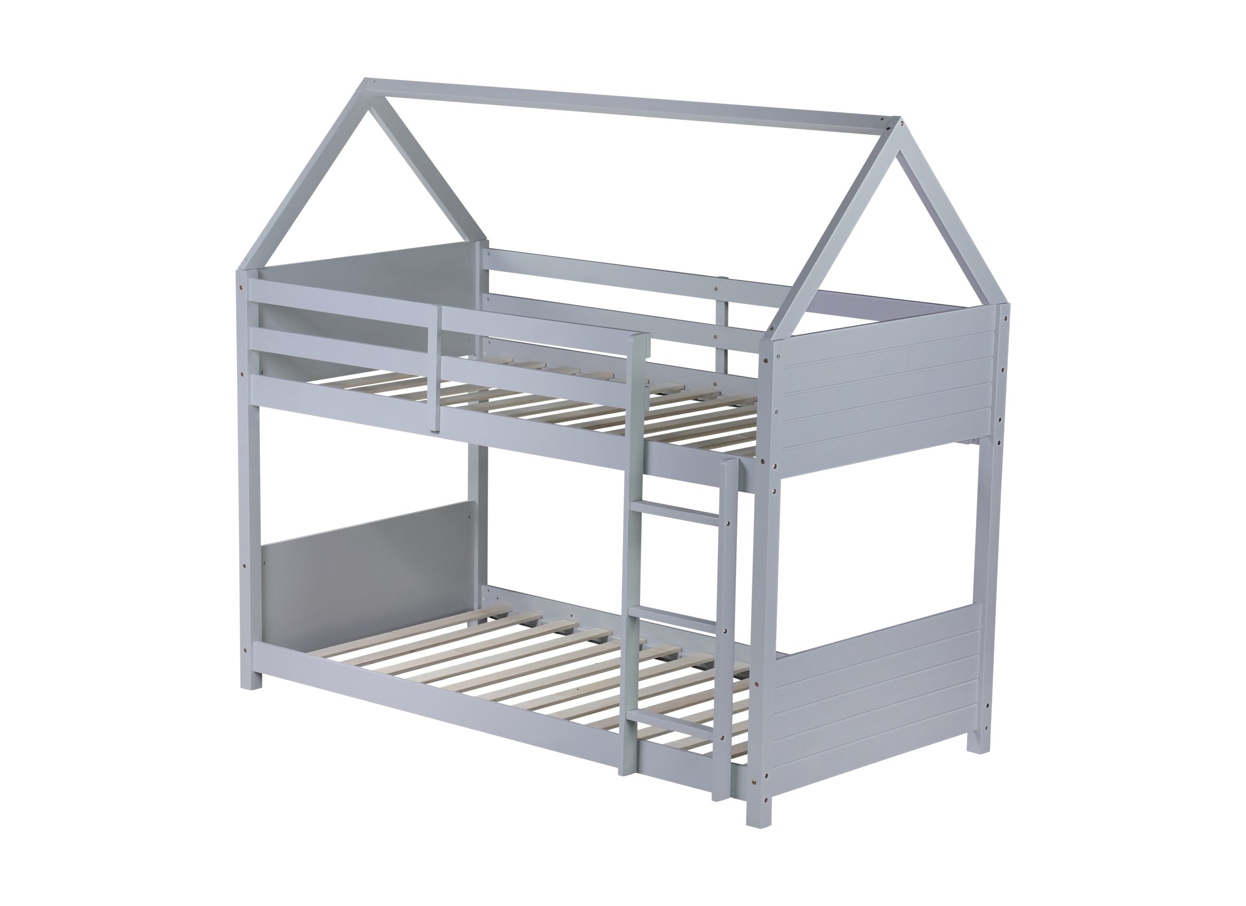 Twin Over Twin House Floor Bunk Bed with Headboards, Footboards and Guardrails 5 Rubber Wood Twin Over Twin House Floor Bunk Bed With Headboards, Footboards, Guardrails And Ladder