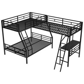 Metal Black Twin Over Full Bunk Bed With A Twin Size Loft Bed Attached and A Desk