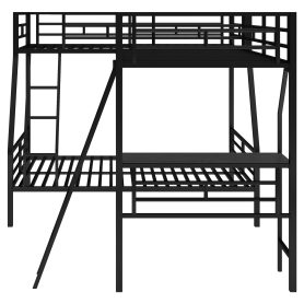 Metal Black Twin Over Full Bunk Bed With A Twin Size Loft Bed Attached and A Desk