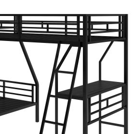 Metal Black Twin Over Full Bunk Bed With A Twin Size Loft Bed Attached and A Desk