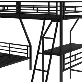 Metal Black Twin Over Full Bunk Bed With A Twin Size Loft Bed Attached and A Desk