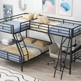 Metal Black Twin Over Full Bunk Bed With A Twin Size Loft Bed Attached and A Desk