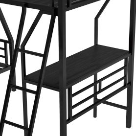Metal Black Twin Over Full Bunk Bed With A Twin Size Loft Bed Attached and A Desk