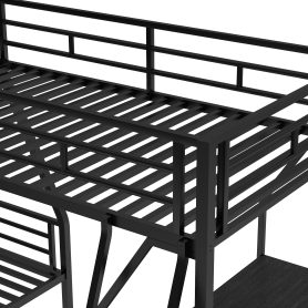 Metal Black Twin Over Full Bunk Bed With A Twin Size Loft Bed Attached and A Desk