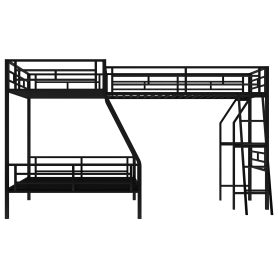 Metal Black Twin Over Full Bunk Bed With A Twin Size Loft Bed Attached and A Desk