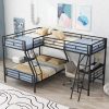 Metal Black Twin Over Full Bunk Bed With A Twin Size Loft Bed Attached and A Desk