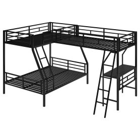 Metal Black Twin Over Full Bunk Bed With A Twin Size Loft Bed Attached and A Desk