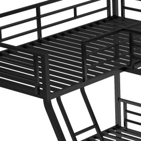 Metal Black Twin Over Full Bunk Bed With A Twin Size Loft Bed Attached and A Desk