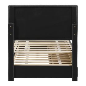 Twin Size Upholstered Platform Bed with Trundle and 3 Drawers