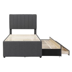 Twin Size Upholstered Platform Bed with Trundle and 3 Drawers