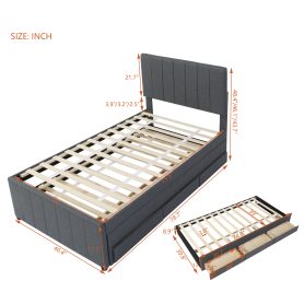 Twin Size Upholstered Platform Bed with Trundle and 3 Drawers