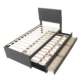 Twin Size Upholstered Platform Bed with Trundle and 3 Drawers