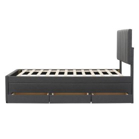 Twin Size Upholstered Platform Bed with Trundle and 3 Drawers