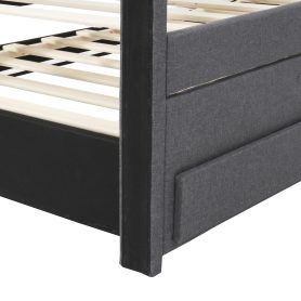 Twin Size Upholstered Platform Bed with Trundle and 3 Drawers