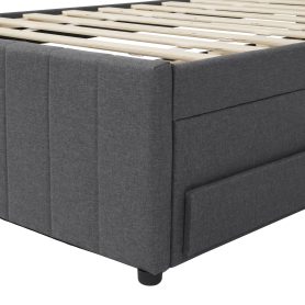 Twin Size Upholstered Platform Bed with Trundle and 3 Drawers