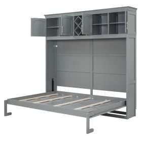 Queen Size Murphy Bed Wall Bed with Top Cabinets & Wine Rack